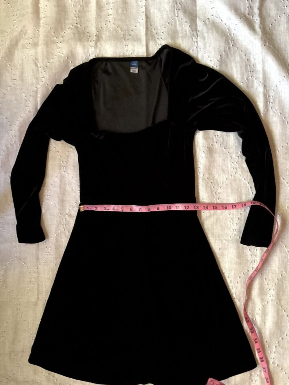 Velvet Black Long Sleeve Fit and Flare Mini Dress - Size S Petite